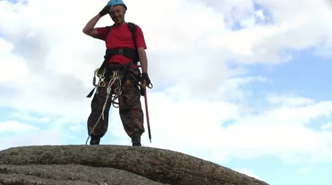 Climber On Mountain Top Video stock 46179564