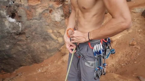 Climber preparing to climb Stock Footage 146225142