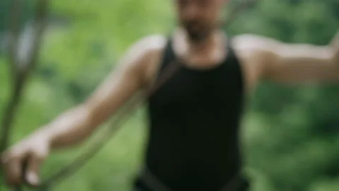 Climber preparing for rock climb Stock Footage 152556561
