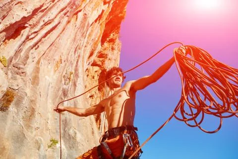 Climber with the rope Stock Photos