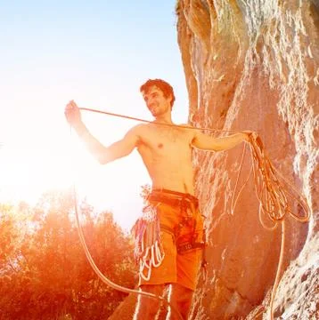 Climber with the rope Stock Photos