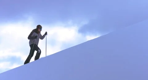 Climber Sky Clear Background Snow Climbing Winter Mountain Hiking Mountaineering Vídeo Stock