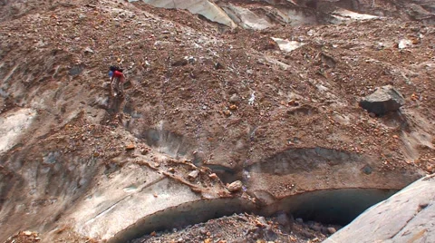 Climber Standing At Glacier HD Stock Footage 40716239