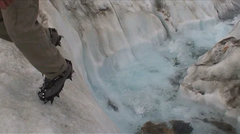 Climber Testing Crampons on Glacier HD Stock Footage 40713064