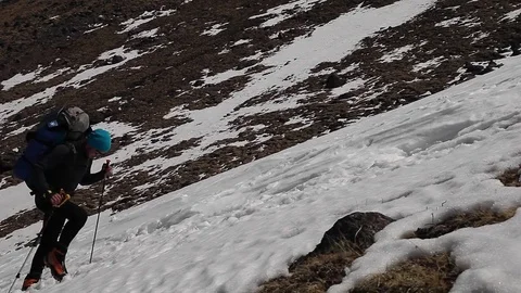 Climber tired and stopped to rest (elbrus) Stock Footage 83774533