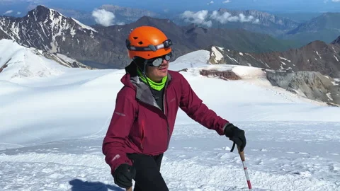 Climber on the top of Mount Kazbek Stock-Footage 158613864