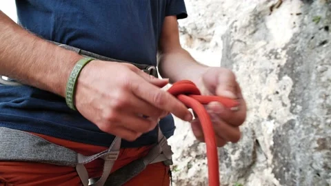 Climber tying the rope 4K 4 Stock Footage 139982689