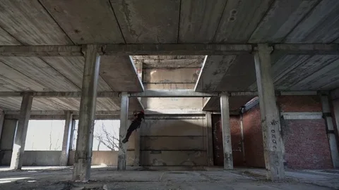 Climber working in factory Stock Footage 76315971