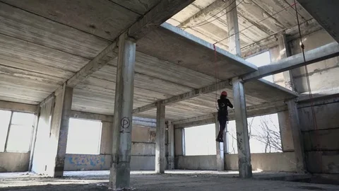 Climber working on the rope Stock Footage 76315910