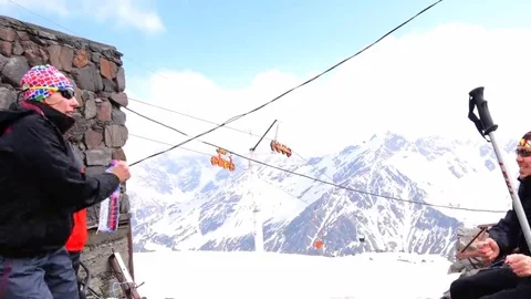 Climbers dancing and having fun on the mountain. Motivation. Success Stock Footage 69101415