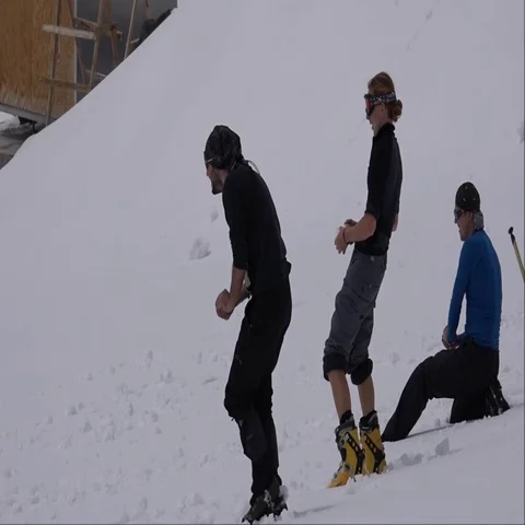 Climbers have fun in the base camp on Mount Elbrus. Success. Motivation. Stock Footage 69338181