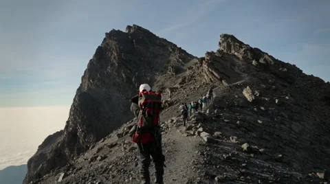Climbers in Line So Close to Summit Mt. Meru Tanzania Stock Footage 42401504