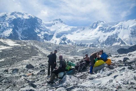 Climbers at mountain summit Stock Photos