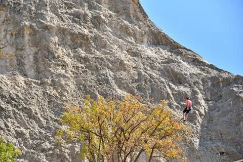 Climbers practicing on the cliff Foto stock
