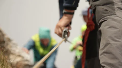 Climbers pulls a rope in the mountains. Rescue operations in the mountains. Stock Footage 97766981
