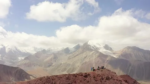 Climbers at the top of Mount Red Katya. Long shot Stock-Footage 210186611
