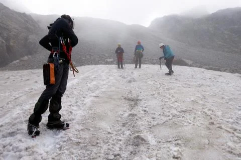 Climbers at the training camp. 스톡 사진