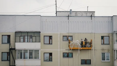 Climbers working on the building Stock Footage 106407254