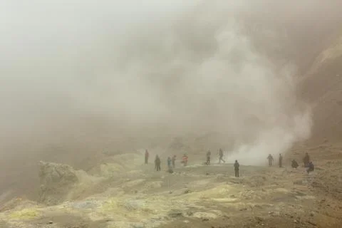 Climbing to active volcano Mutnovsky on Kamchatka Stock Photos