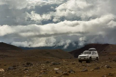 Climbing to active volcano Mutnovsky on Kamchatka Stock Photos
