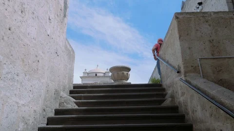 Climbing ancient stone staircase Stock Footage 91406264