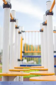 Climbing and crawling constructions on playground Stock Photos