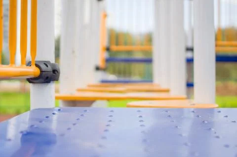 Climbing and crawling constructions on playground Foto stock
