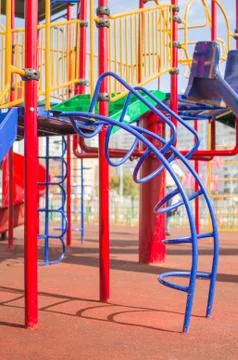 Climbing and crawling constructions on playground Stock Photos