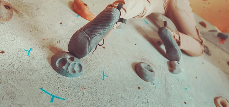 Climbing artificial boulder Stock Photos