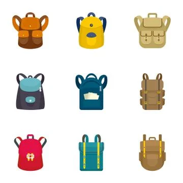Climbing backpack icon set, flat style 스톡 일러스트