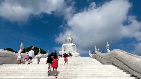 Climbing the big steps to the beautiful statue. Stock Footage 242166145