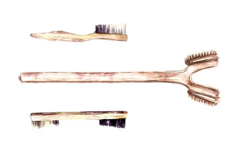 Climbing boulder brush set to clean the stonesHand drawn watercolor Illustr.. Stock Illustration