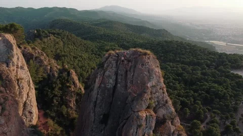 Climbing couple in the mountain. Drone view of climber woman and man Stock Footage 158536819