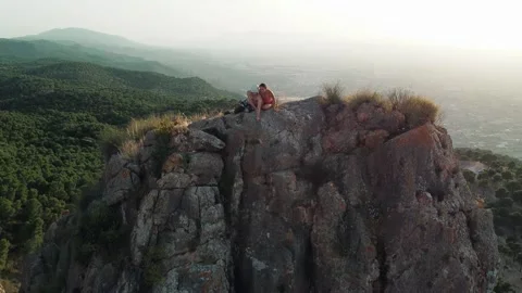 Climbing couple in the mountain. Drone view of climber woman and man Stock Footage 158536963