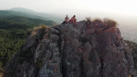 Climbing couple in the mountain. Drone view of climber woman and man Stock Footage 158537044