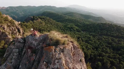 Climbing couple in the mountain. Drone view of climber woman and man Stock Footage 158537173