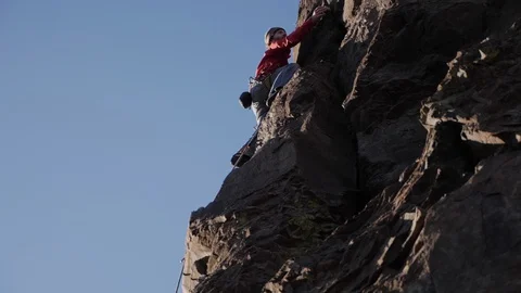 Climbing The Crux In Slowmotion Stock Footage 87719831