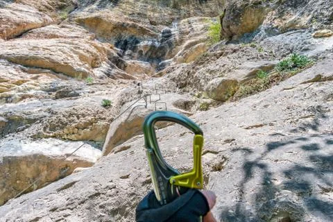 Climbing the via ferrata in Bregenz Stock Photos