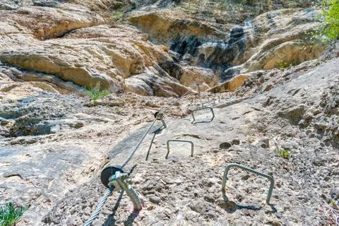 Climbing the via ferrata in Bregenz Stock Photos