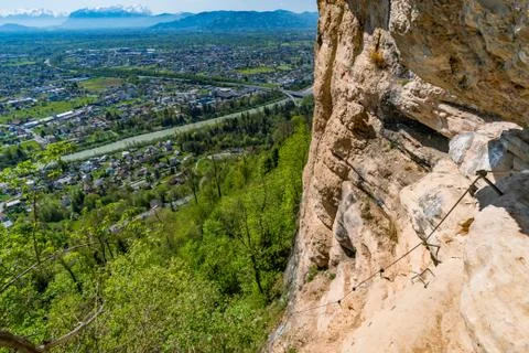 Climbing the via ferrata in Bregenz Stock Photos