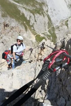 Climbing on Via Ferrata Stock Photos