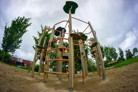 A climbing frame in a sandbox Foto stock