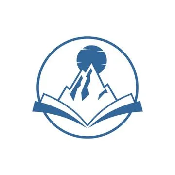 Climbing guide with moon and mountain on open book inside circle vector illus Stock Illustration