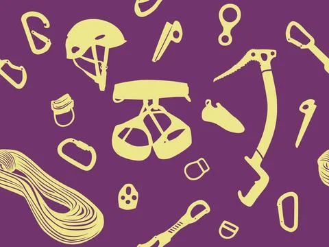 Climbing items seamless pattern Climbing equipment vector seamless pattern... Stock Photos