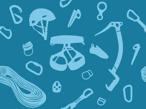 Climbing items seamless pattern Climbing equipment vector seamless pattern... Stock Photos