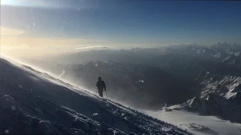 Climbing the mountain, difficulties, strong wind, victory Stock Footage 101727967