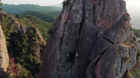 Climbing in the mountain. Drone view of rock climbers in Murcia, Spain Stock Footage 178969659