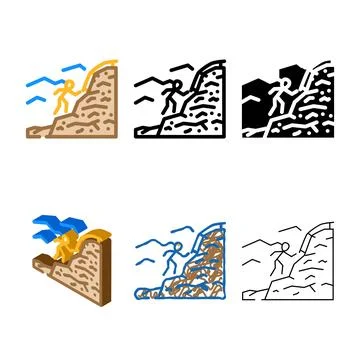Climbing mountain progress simplified color icon vector Stock Illustration