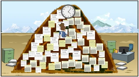 Climbing Paperwork Mountain: Looping Video stock 46053164