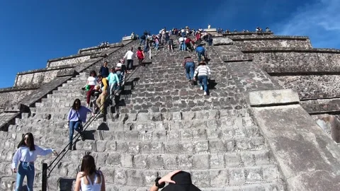 Climbing the Pyramid of the Moon in Mexico Stock Footage 131388148